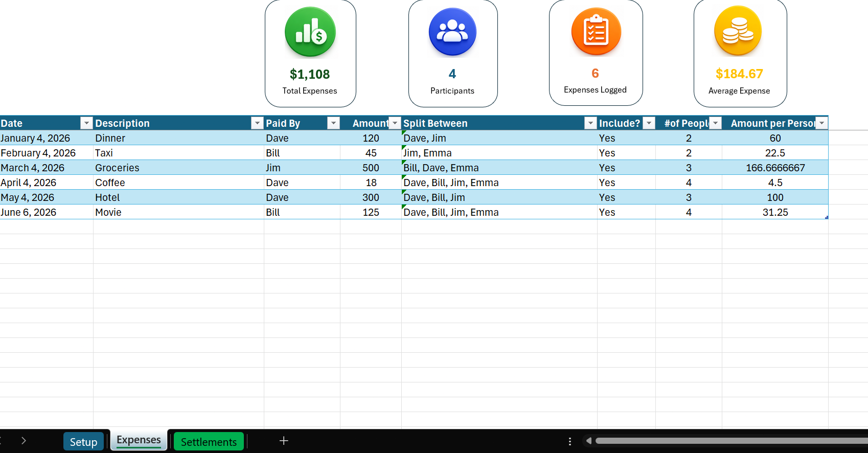 Expense Splitter in Excel - Image 3