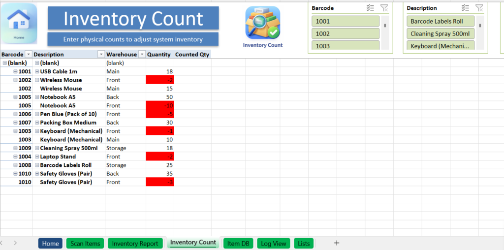 Scan Inventory System Excel | Barcode Stock Tracker