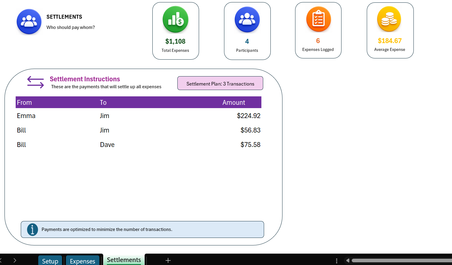 Expense Splitter in Excel - Image 2